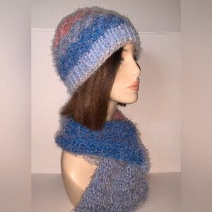 Crochet set hat and scarf cozy soft multi color